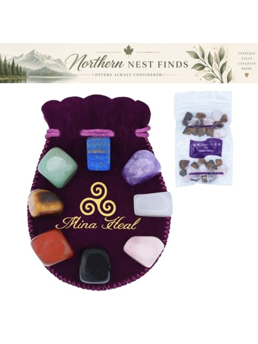 8 Chakra Healing Crystals Set Tumbled Polished Palm Worry Stones for Reiki
